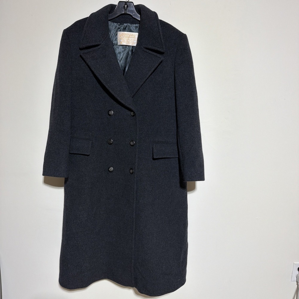 Vtg Pendleton 100% Virgin Wool Long Coat Womens 12 Gray Double Breasted USA Made